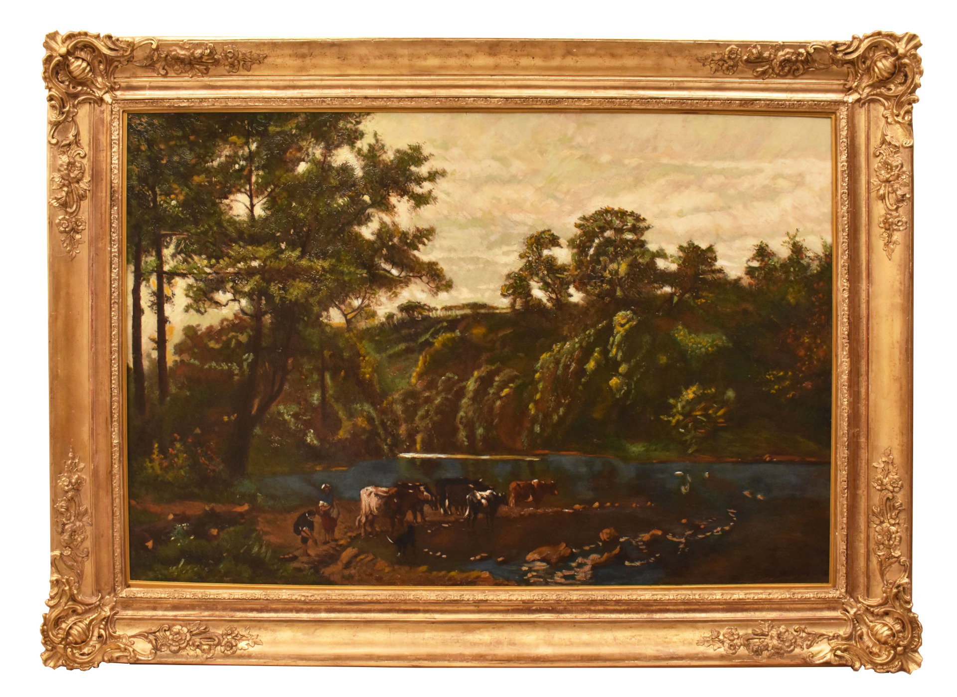 ANTIQUE PAINTINGS WITH LANDSCAPES WITH COWS AND SHEPHERDS, OIL ON CANVAS, LATE 19TH CENTURY. (QP730)